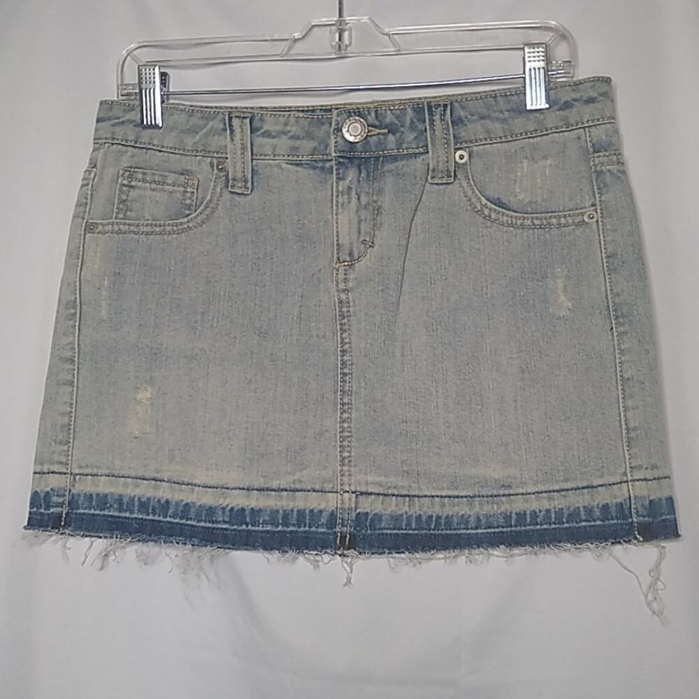 SO Women's Distressed Released Hem Denim Skirt
